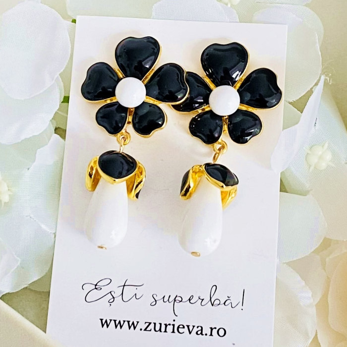 Cercei Lungi Flori Negre, Cercei Lungi Dama, Bijuterii Femei [3]