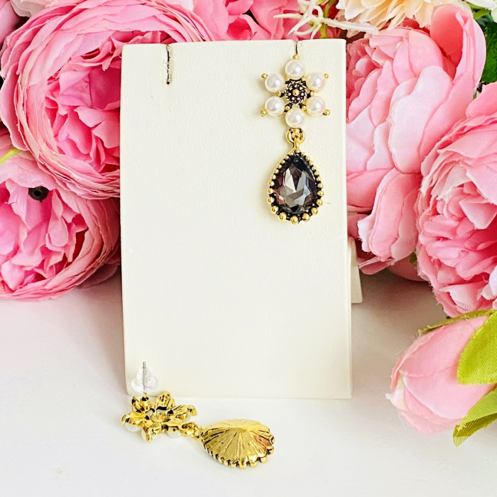 Cercei Flori Perle & Cristale Gri, Cercei Dama, Bijuterii Femei [9]