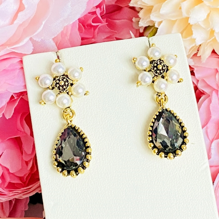 Cercei Flori Perle & Cristale Gri, Cercei Dama, Bijuterii Femei [8]