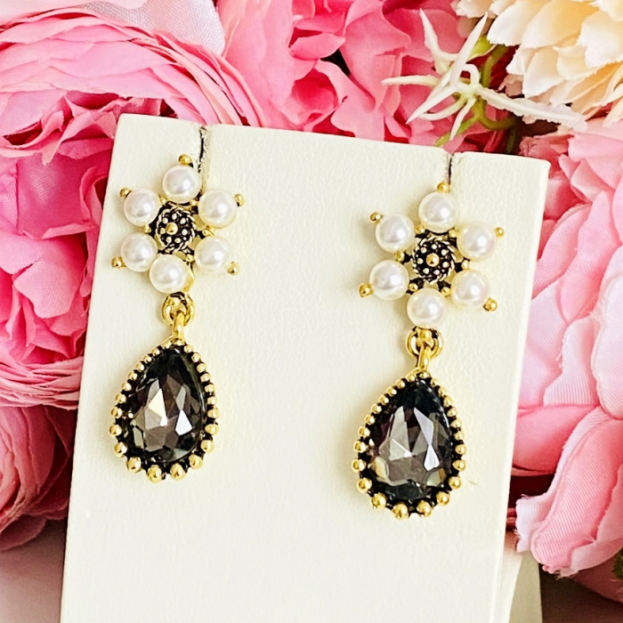 Cercei Flori Perle & Cristale Gri, Cercei Dama, Bijuterii Femei [3]