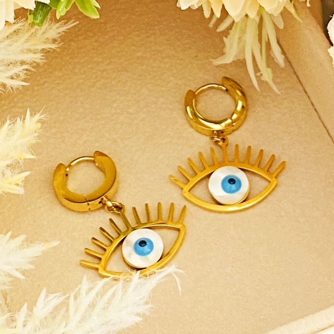 Cercei Blue Evil Eyes - Otel Inoxidabil, Cercei Surub, Cercei Dama, Bijuterii Inox [8]