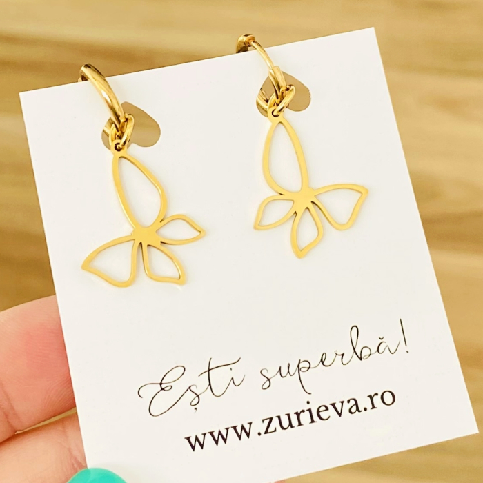 Cercei Fluturi Aurii - Otel Inoxidabil, Cercei Surub, Cercei Dama, Bijuterii Inox [2]