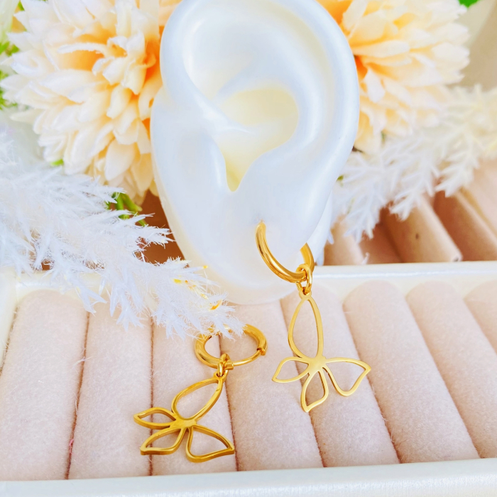 Cercei Fluturi Aurii - Otel Inoxidabil, Cercei Surub, Cercei Dama, Bijuterii Inox [6]