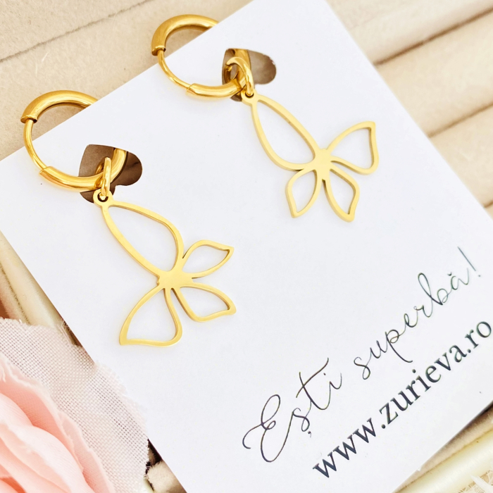 Cercei Fluturi Aurii - Otel Inoxidabil, Cercei Surub, Cercei Dama, Bijuterii Inox [7]