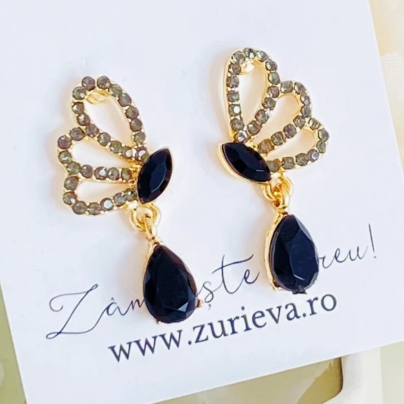 Cercei Fluturi Cristale Negre, Cercei Dama, Bijuterii Femei [6]
