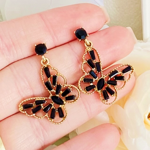Cercei Fluturi Cristale Negre, Cercei Dama, Bijuterii Femei [2]
