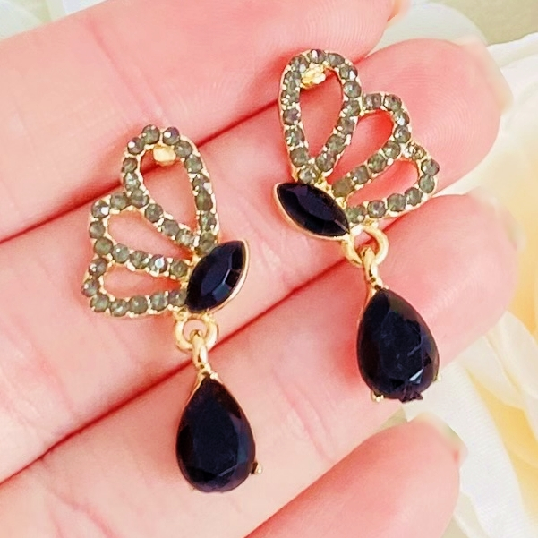 Cercei Fluturi Cristale Negre, Cercei Dama, Bijuterii Femei [2]