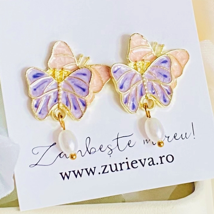 Cercei Fluturi Roz & Mov, Cercei Dama, Bijuterii Femei [3]