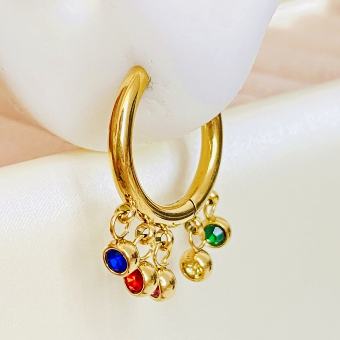 Cercei Hoop Cristale Zirconiu Colorate - Otel Inoxidabil, Cercei Surub, Cercei Dama, Bijuterii Inox [3]