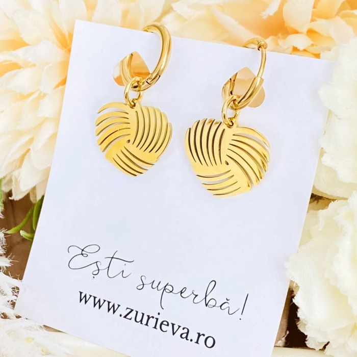 Cercei Inimi Aurii - Otel Inoxidabil, Cercei Surub, Cercei Dama, Bijuterii Inox [4]