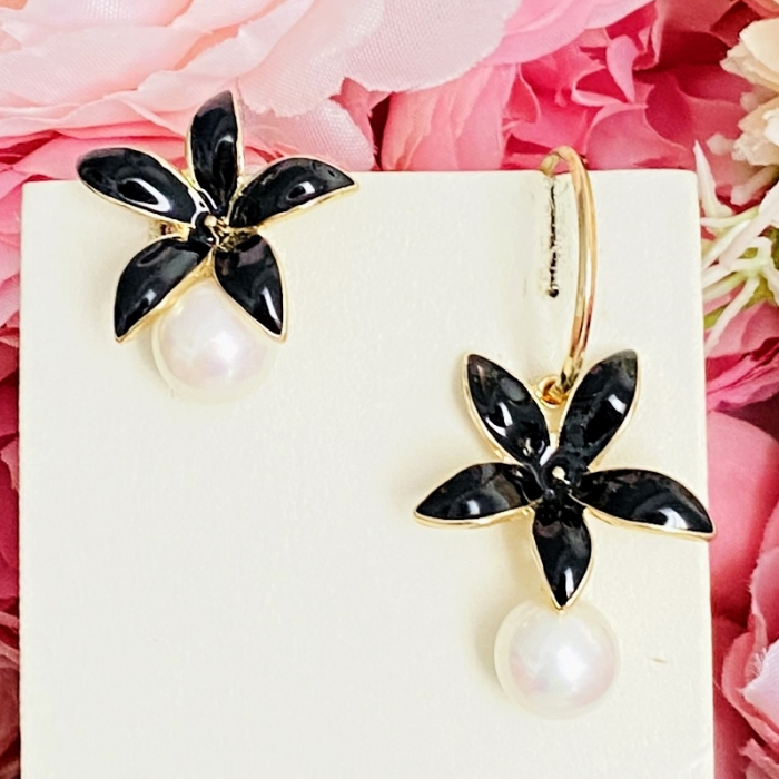 Cercei Flori Email Negru, Cercei Dama, Bijuterii Femei [5]