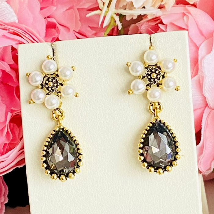 Cercei Flori Perle & Cristale Gri, Cercei Dama, Bijuterii Femei [7]