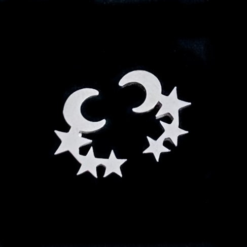 Cercei Luna & Stele Argintii - Otel Inoxidabil, Cercei Surub, Cercei Dama, Bijuterii Inox [3]