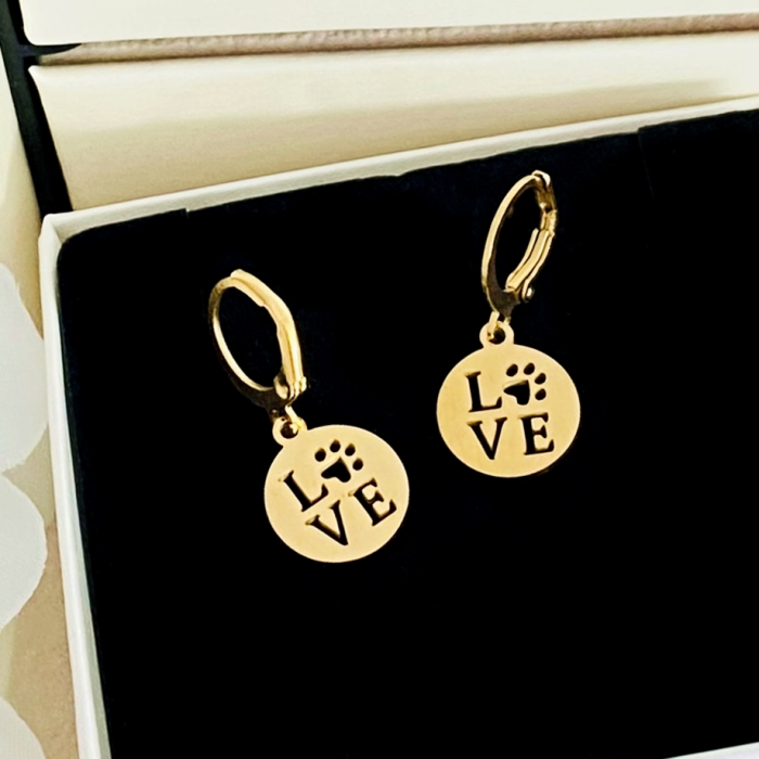Cercei LOVE Aurii - Otel Inoxidabil, Cercei Surub, Cercei Dama, Bijuterii Inox [4]
