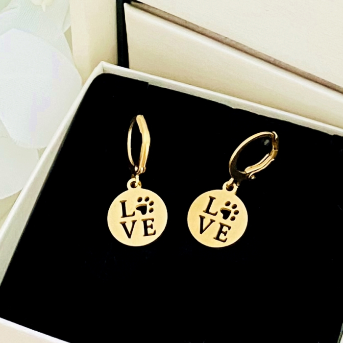 Cercei LOVE Aurii - Otel Inoxidabil, Cercei Surub, Cercei Dama, Bijuterii Inox [2]
