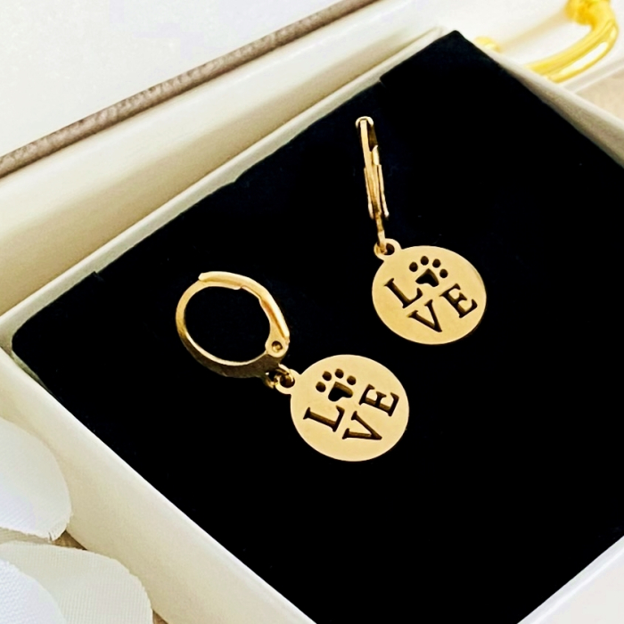 Cercei LOVE Aurii - Otel Inoxidabil, Cercei Surub, Cercei Dama, Bijuterii Inox [3]