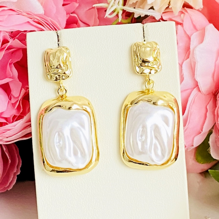 Cercei Lungi Aurii Albi, Cercei Dama, Bijuterii Femei [7]