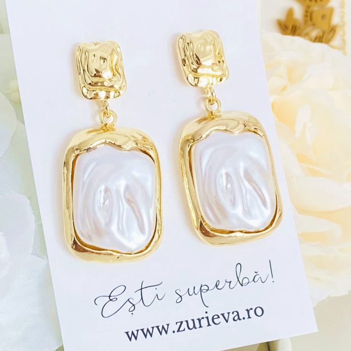 Cercei Lungi Aurii Albi, Cercei Dama, Bijuterii Femei [3]