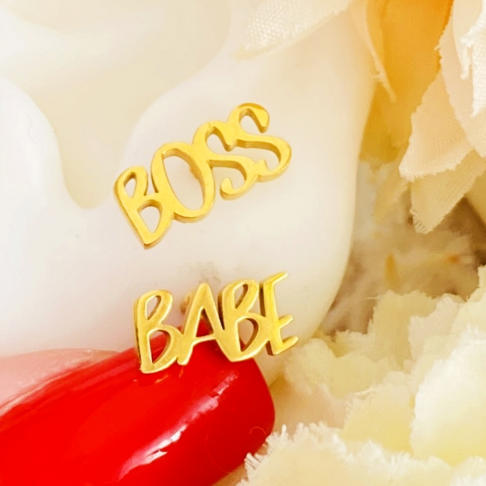 Cercei Aurii Boss Babe - Otel Inoxidabil, Cercei Surub, Cercei Dama, Bijuterii Inox [4]