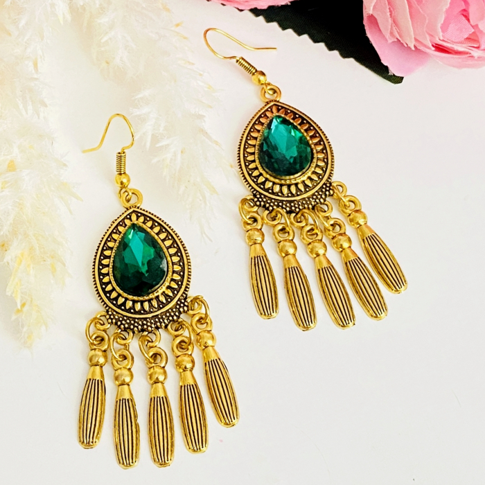 Cercei Gold India Cristale Verde Smarald, Cercei Dama, Bijuterii Femei [3]