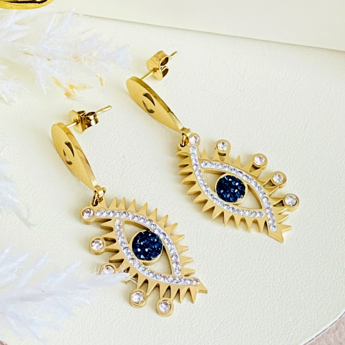 Cercei Evil Eye Cristale - Otel Inoxidabil, Cercei Surub, Cercei Dama, Bijuterii Inox [6]
