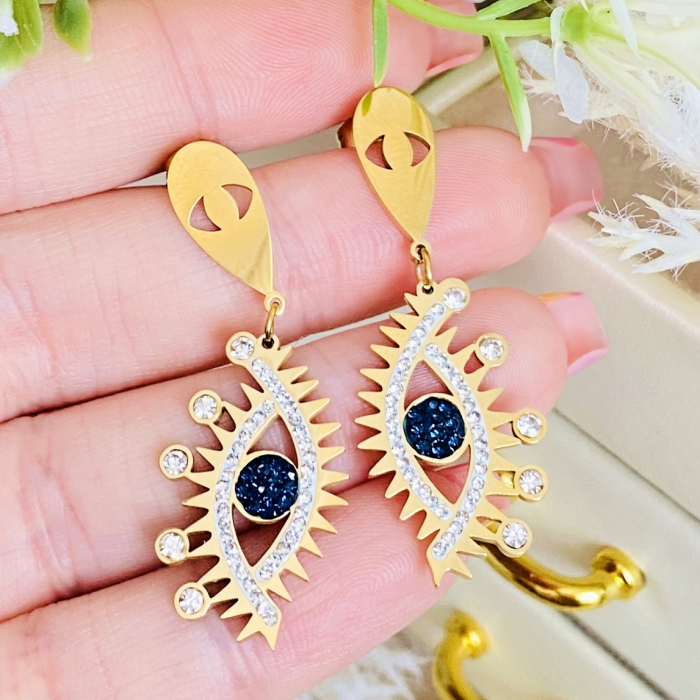 Cercei Evil Eye Cristale - Otel Inoxidabil, Cercei Surub, Cercei Dama, Bijuterii Inox [2]