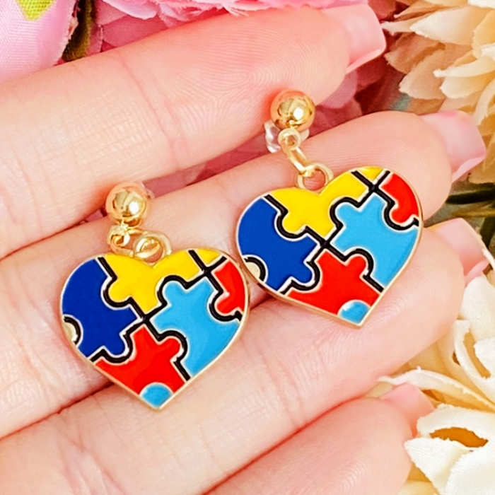 Cercei Inima Puzzle Colorat, Cercei Dama, Bijuterii Femei [1]