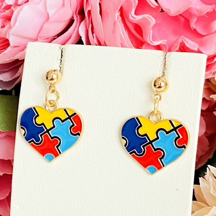 Cercei Inima Puzzle Colorat, Cercei Dama, Bijuterii Femei [2]