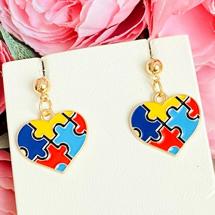 Cercei Inima Puzzle Colorat, Cercei Dama, Bijuterii Femei [4]