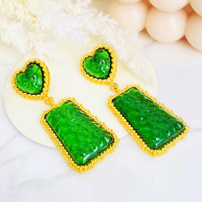 Cercei Lungi Inima Verde Smarald si Auriu, Cercei Dama, Bijuterii Femei [9]