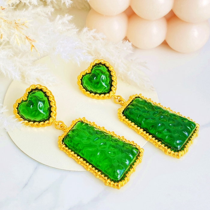 Cercei Lungi Inima Verde Smarald si Auriu, Cercei Dama, Bijuterii Femei [8]