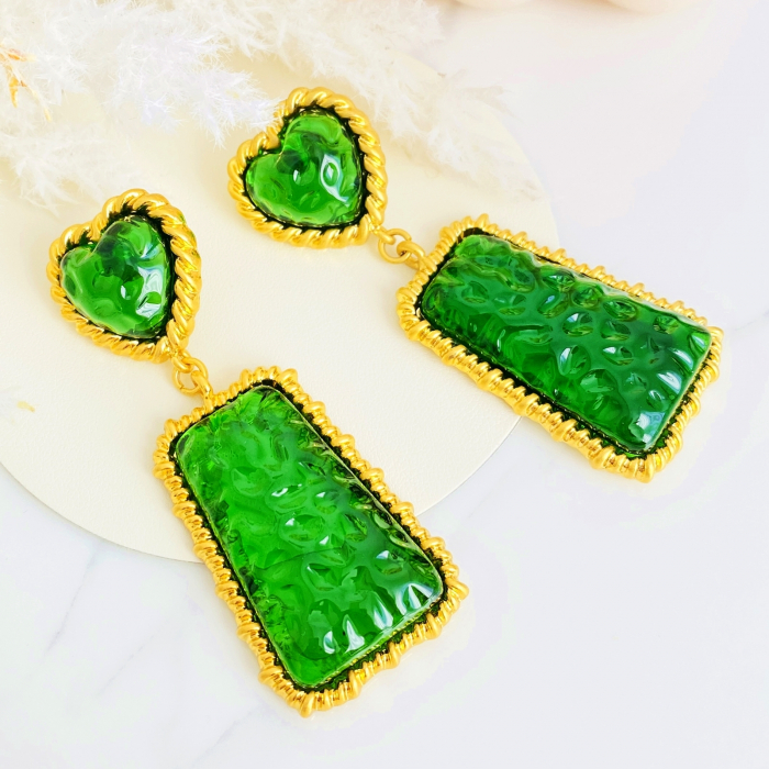 Cercei Lungi Inima Verde Smarald si Auriu, Cercei Dama, Bijuterii Femei [6]