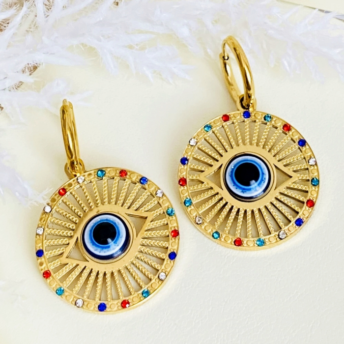 Cercei Evil Eye Colorat - Otel Inoxidabil, Cercei Surub, Cercei Dama, Bijuterii Inox [3]