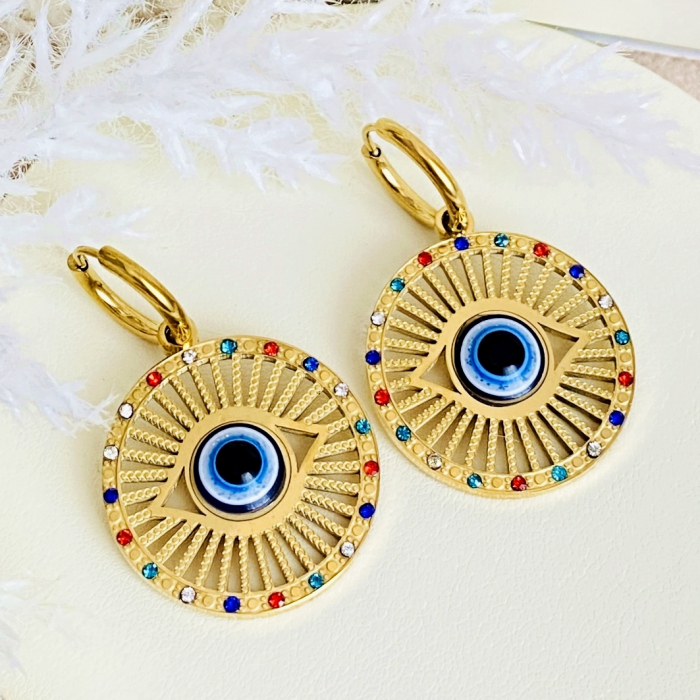 Cercei Evil Eye Colorat - Otel Inoxidabil, Cercei Surub, Cercei Dama, Bijuterii Inox [5]