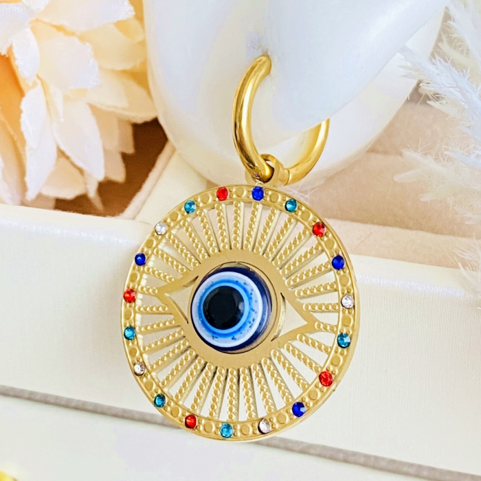 Cercei Evil Eye Colorat - Otel Inoxidabil, Cercei Surub, Cercei Dama, Bijuterii Inox [4]