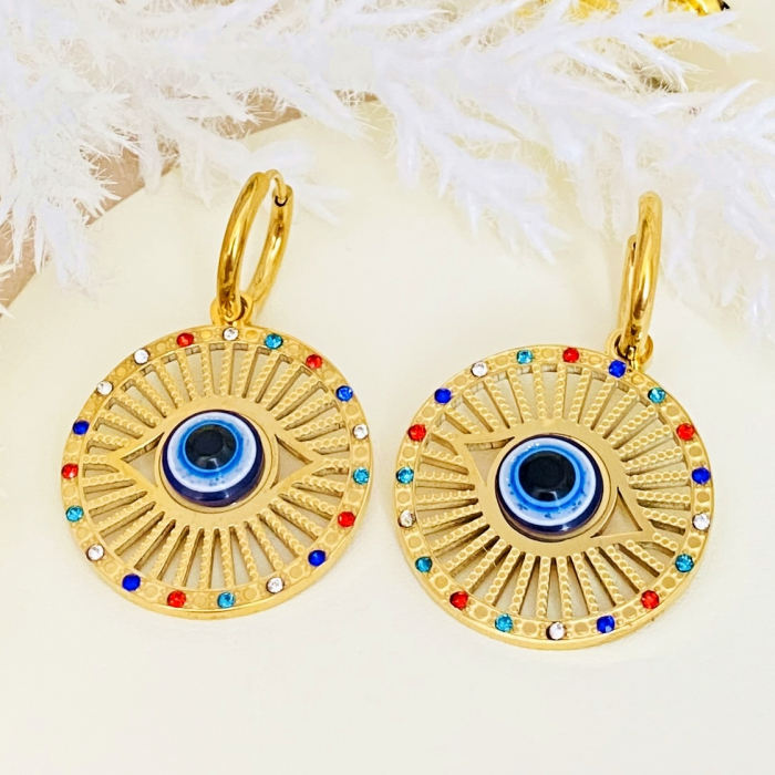 Cercei Evil Eye Colorat - Otel Inoxidabil, Cercei Surub, Cercei Dama, Bijuterii Inox [2]