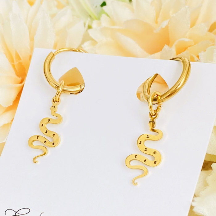 Cercei Serpi Aurii - Otel Inoxidabil, Cercei Surub, Cercei Dama, Bijuterii Inox [4]
