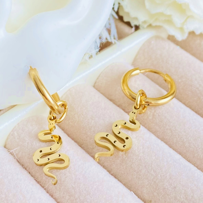 Cercei Serpi Aurii - Otel Inoxidabil, Cercei Surub, Cercei Dama, Bijuterii Inox [1]
