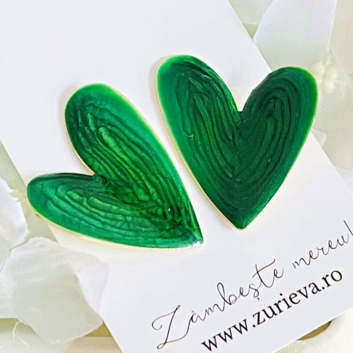 Cercei Inimi Verde Smarald, Cercei Dama, Bijuterii Femei [6]