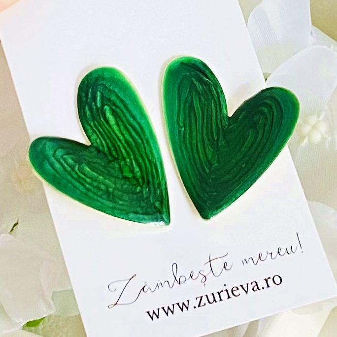 Cercei Inimi Verde Smarald, Cercei Dama, Bijuterii Femei [3]