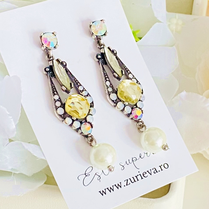 Cercei Lungi Cristale Argintii, Cercei Dama, Bijuterii Femei [2]