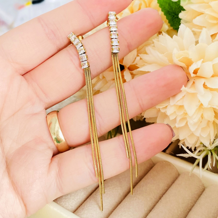 Cercei Eleganti Lungi Cristale - Otel Inoxidabil, Cercei Surub, Cercei Dama, Bijuterii Inox [6]