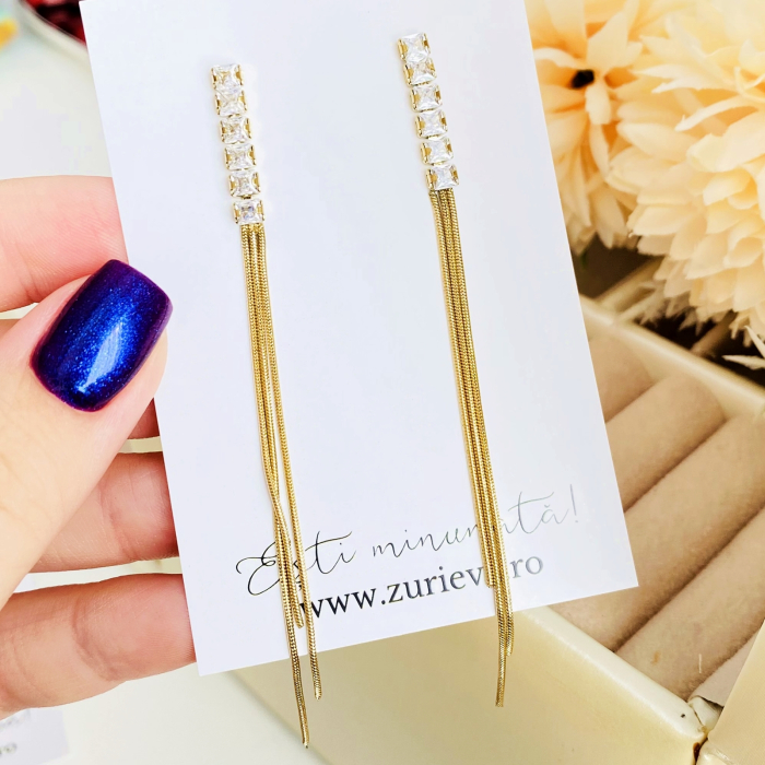 Cercei Eleganti Lungi Cristale - Otel Inoxidabil, Cercei Surub, Cercei Dama, Bijuterii Inox [7]