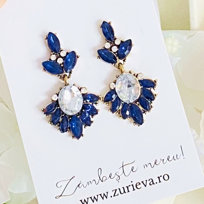 Cercei Lungi Cristale Albastre, Cercei Dama, Bijuterii Femei [5]