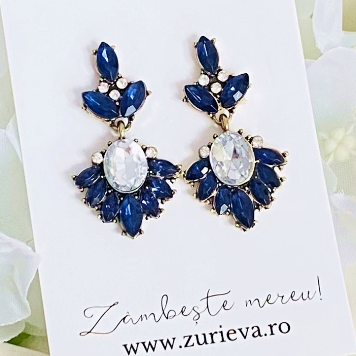 Cercei Lungi Cristale Albastre, Cercei Dama, Bijuterii Femei [3]