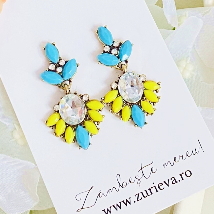 Cercei Mia Cristale Albastre Galbene, Cercei Dama, Bijuterii Femei [5]