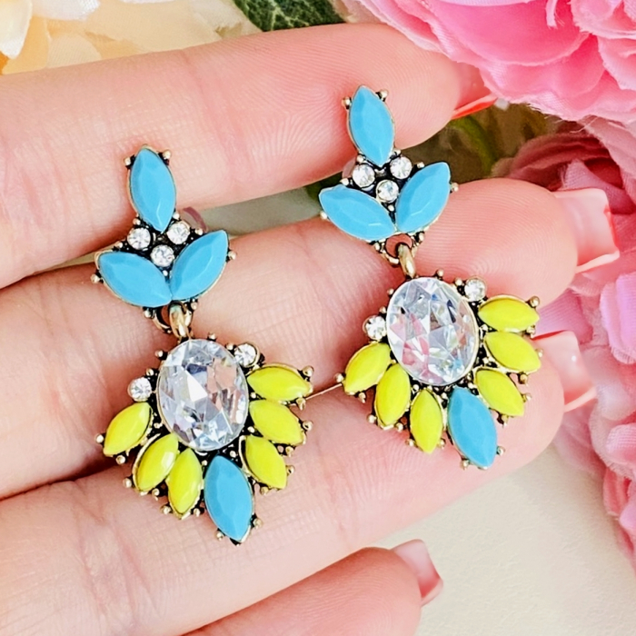 Cercei Mia Cristale Albastre Galbene, Cercei Dama, Bijuterii Femei [2]