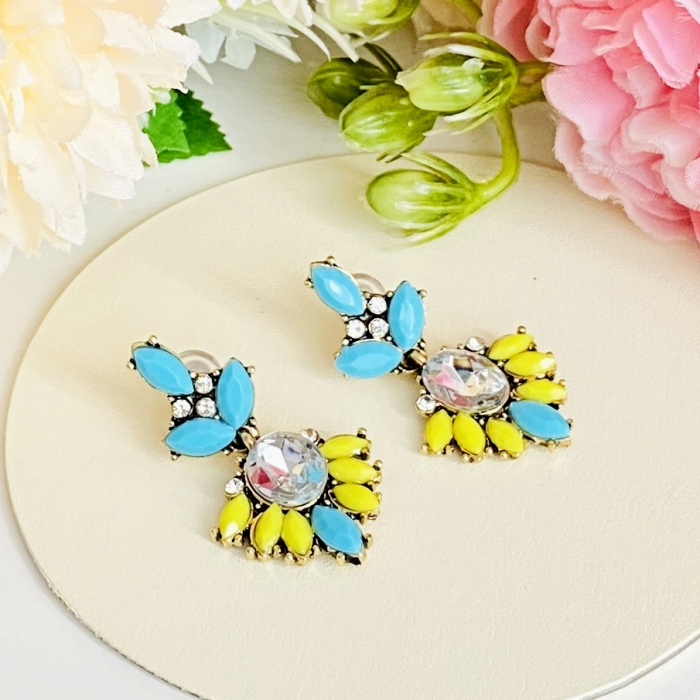 Cercei Mia Cristale Albastre Galbene, Cercei Dama, Bijuterii Femei [4]