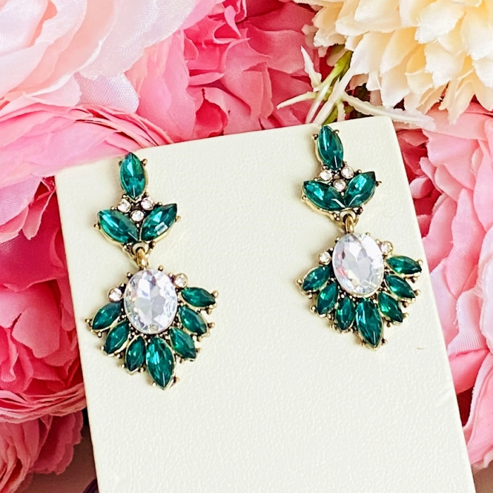 Cercei Lungi Cristale Verde Smarald, Cercei Dama, Bijuterii Femei [4]