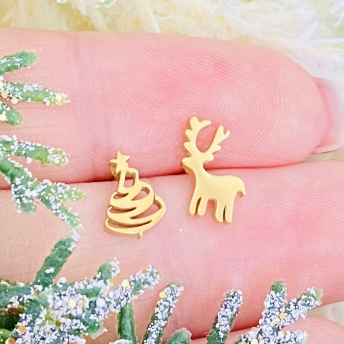 Cercei Mini Brad & Ren - Otel Inoxidabil, Cercei Surub, Cercei Dama, Bijuterii Inox [1]